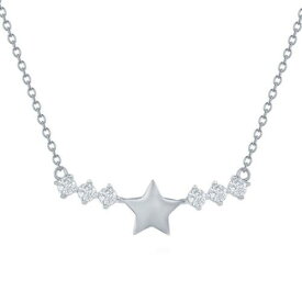 Classic Women's Necklace Sterling Silver Star with CZ Sides Bar M-6887 レディース