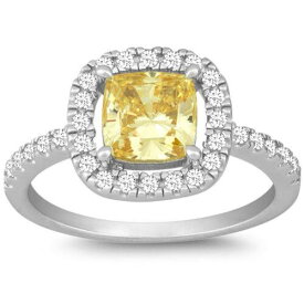 Classic Women's Ring Silver Square Canary and White CZ Pave Size 8 W-9905-8 レディース