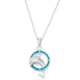 Classic Women's Pendant Sterling Silver Blue Inlay Silver Tone Ring and Dolphin レディース