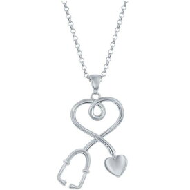 Classic Women's Pendant with Chain Sterling Silver Heart Stethoscope J-2774 レディース