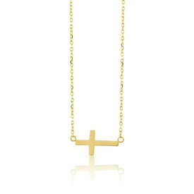 Classic Sterling Silver Small Sideways Cross Necklace - Gold Plated ユニセックス