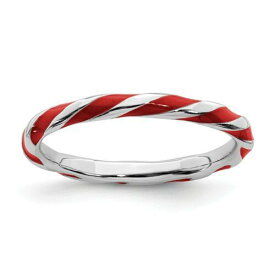 Sterling Silver Stackable Expressions Twisted Red Enameled Ring ユニセックス