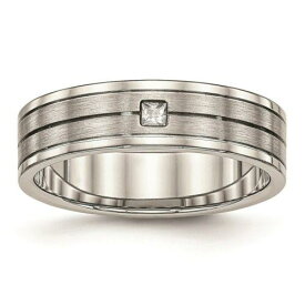 Chisel Stainless Steel Brushed and Polished Grooved CZ Ring ユニセックス