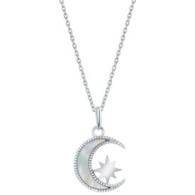 Classic Women's Necklace Sterling Silver White MOP Crescent Moon and Star M-6800 レディース