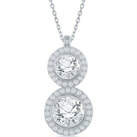 Classic Women's Necklace Silver Double Round White CZ with Spring Clasp M-5471 レディース