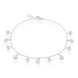 Classic Sterling Silver Alternating Disc and CZ Bracelet ユニセックス