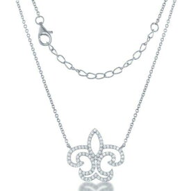 Classic Sterling Silver Open CZ Fleur De Lis Necklace ユニセックス