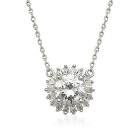 Classic Sterling Silver Round CZ with Baguette Border Stud Necklace ユニセックス