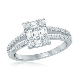 Classic Sterling Silver Baguette CZ Emerald-Cut Engagement Ring Size 8 ユニセックス