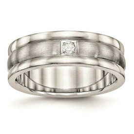 Chisel Stainless Steel Polished and Brushed Grooved CZ Ring ユニセックス