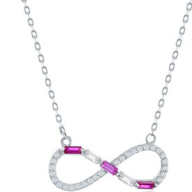 Classic Women's Necklace Sterling Silver Round and Ruby Baguette Infinity M-6951 レディース