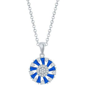 Classic Women's Pendant Sterling Silver Baguette Blue Spinel CZ Circle K-8862 レディース