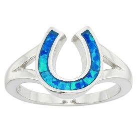 Classic Women's Ring Sterling Silver Blue Inlay Opal Horseshoe Design Size 8 レディース