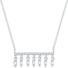 Classic Women's Necklace Silver Bar with Baguette CZ Dangling Charms M-6733 レディース