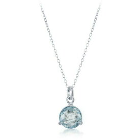 Classic Sterling Silver Round Blue Topaz Triple Prong Necklace ユニセックス