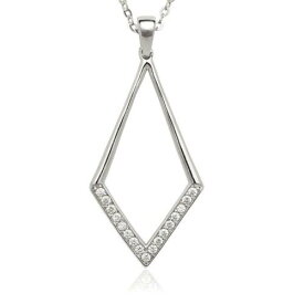 Unbranded Sterling Silver Open Rhombus with Half CZ Pendant ユニセックス