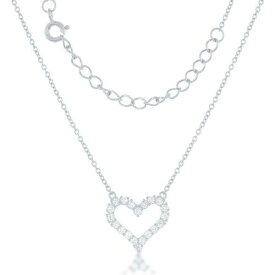Classic Sterling Silver Small Open CZ Heart Necklace ユニセックス