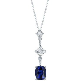Classic Women's Necklace Sterling Silver CZ and Cushion-Cut Blue Sapphire M-6621 レディース
