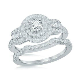 Classic Sterling Silver Baguette and CZ Engagement Ring Set Size 8 ユニセックス
