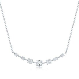 Classic Women's Necklace Sterling Silver Graduating Round CZ Curved Bar M-6635 レディース