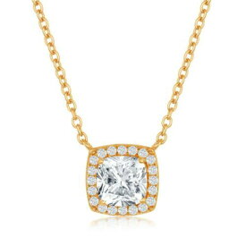Classic Sterling Silver GP Princess-Cut with CZ Border Necklace ユニセックス