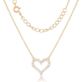 Classic Sterling Silver Rose GP Small Open CZ Heart Necklace ユニセックス