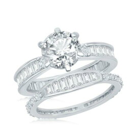 Classic Sterling Silver 6 Prong Baguette CZ Engagement Ring Set Size 8 ユニセックス