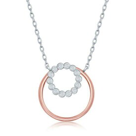 Classic Sterling Silver Bezel-Set CZ and RG Plain Open Circle Necklace ユニセックス