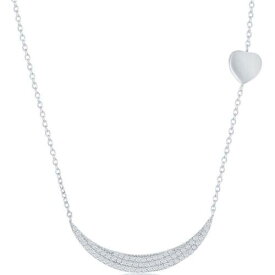 Classic Women's Necklace Micro Pave Crescent with Sideways Shiny Heart M-5961 レディース