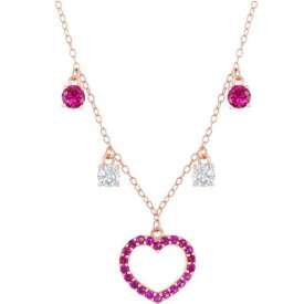 Classic Women's Necklace RG Sterling Station White and Ruby CZ Heart M-6806 レディース