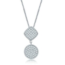Classic Sterling Silver Square and Circle CZ Pendant ユニセックス