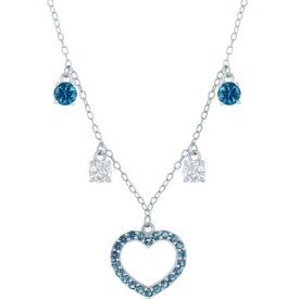 Classic Women's Necklace Sterling Silver Station White and Blue CZ Heart M-6942 レディース