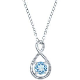 Classic Women's Necklace Sterling Round Blue Topaz Gemstone Infinity M-6976 レディース