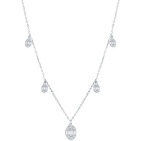 Classic Women's Necklace Sterling Silver Baguette CZ Oval Charms M-6925 レディース