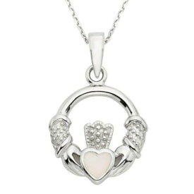 Classic Sterling Silver White Inlay Irish Claddagh Pendant ユニセックス