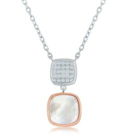 Classic Sterling Silver TT Micro Pave and MOP Double Square Necklace ユニセックス