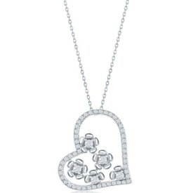 Classic Women's Necklace Sterling Silver CZ Heart and Flowers Design M-6665 レディース