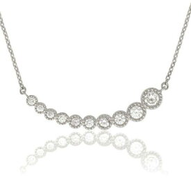 Classic Sterling Silver Graduating CZ Curved Necklace ユニセックス
