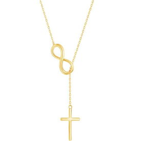 Classic Women's Necklace Gold Infinity with Hanging Chain and Cross L-3881-GP レディース