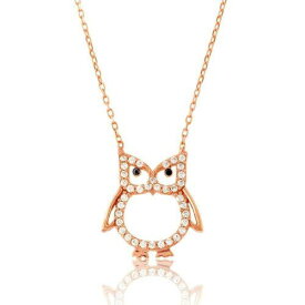 Classic Sterling Silver Rose Gold CZ Open Owl Necklace ユニセックス