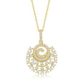 Classic Sterling Silver Gold Plated Designed CZ Circle Pendant ユニセックス