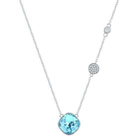 Classic Women's Necklace Sterling Silver Round Aqua and Smaller White CZ M-7089 レディース