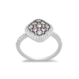Classic Sterling Silver Square Pink CZ Micro Pave Ring Size 8 ユニセックス