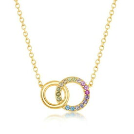 Classic Sterling Silver GP Rainbow CZ Double Linked Circle Necklace ユニセックス