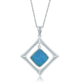 Classic Sterling Silver Diamond-Shaped Blue Inlay Pendant ユニセックス