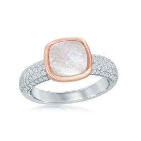 Classic Sterling Silver Rose GP Square MOP Micro Pave Band Ring Size 8 ユニセックス