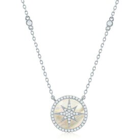 Classic Sterling Silver Round MOP with Center Micro Pave Star Necklace ユニセックス