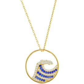 Classic Women's Necklace Sterling Silver Gold Blue and White CZ Wave M-6591 レディース