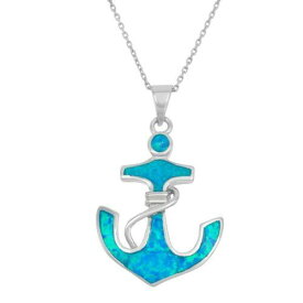 Classic Sterling Silver Blue Inlay Opal Anchor Pendant ユニセックス