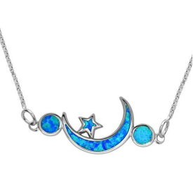 Classic Sterling Silver Blue Opal Moon with Star Necklace ユニセックス